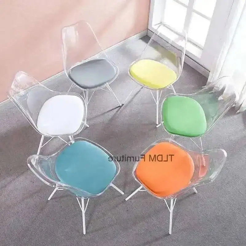 Home Acrylic Transparent Back Chair Bedroom Ergonomic Office Study Restaurant Chair Comfortable Soft Package Dressing Chairs