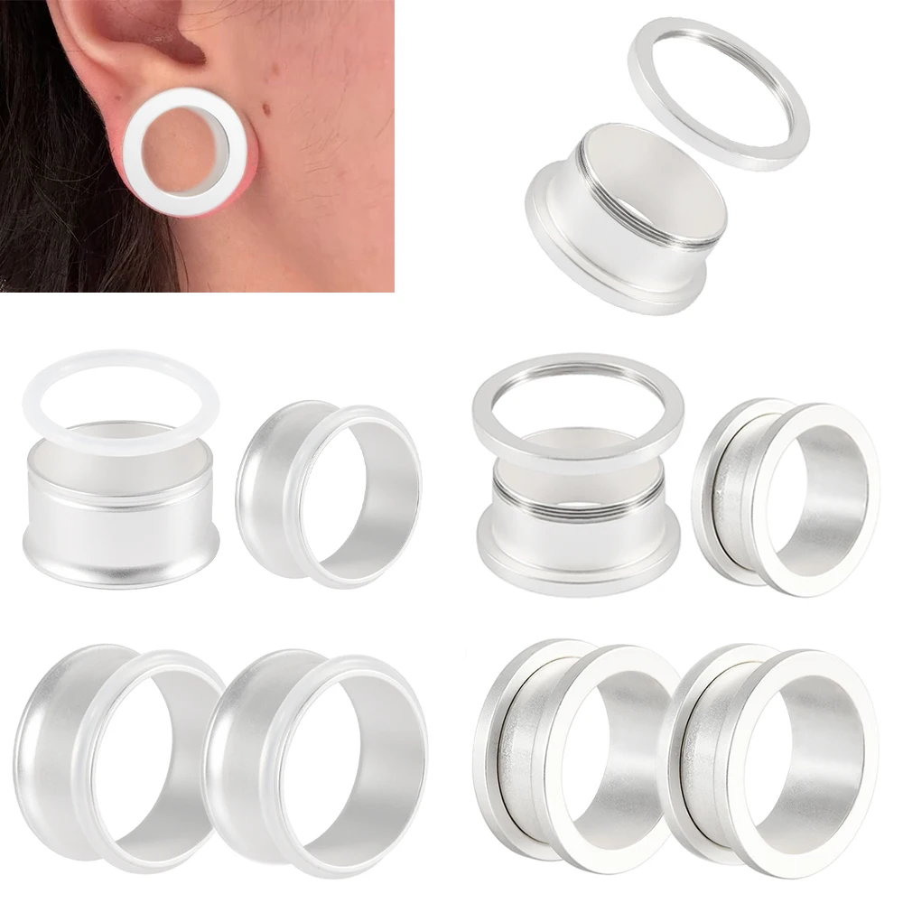 1-2PCS Stainless Steel Threaded White Double Flare Ear Gauges Ear Tunnels Plugs Piercing Jewelry Punk Ear Stretchers Expander