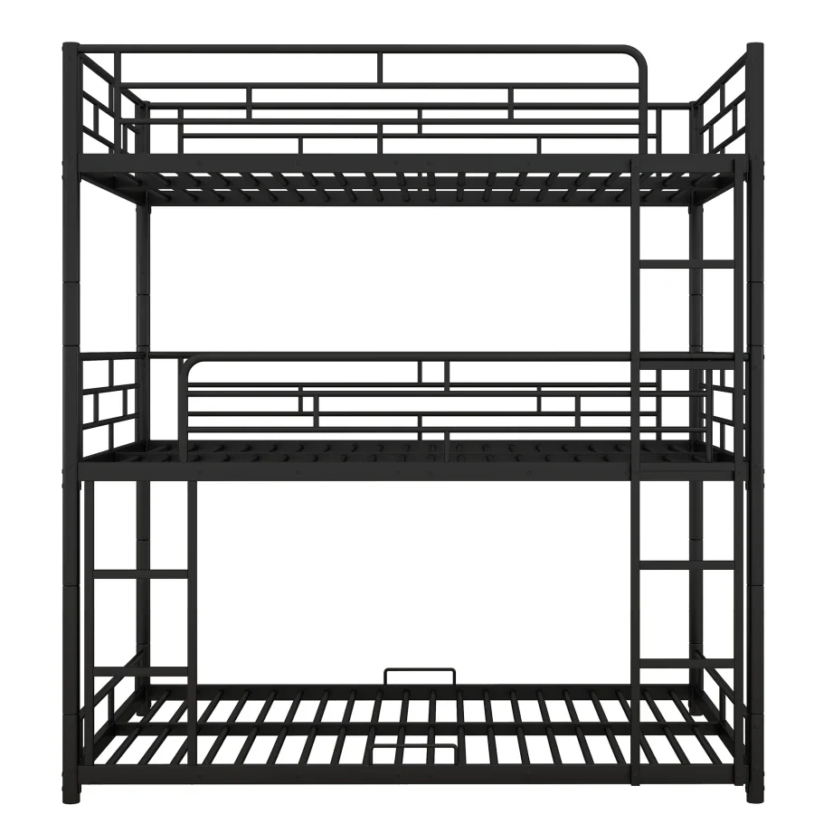 Metal Full Size Triple Bunk Bed, Black,Extra Large Space