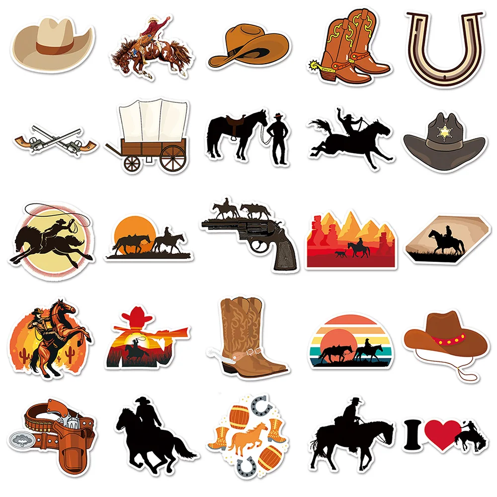 10/30/50pcs Cartoon Vintage Western Cowboy Stickers Cool Graffiti Decals Motorcycle Phone Suitcase Bike Waterproof Sticker Decor view 5