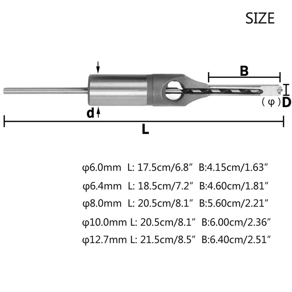 Broca Quadrada HSS, Ferramentas Manuais, Broca Auger, Mortising em Aço, Perfuração, Craving, Ferramentas para Trabalhar Madeira, 6mm, 8mm, 9.5mm, 12.7mm