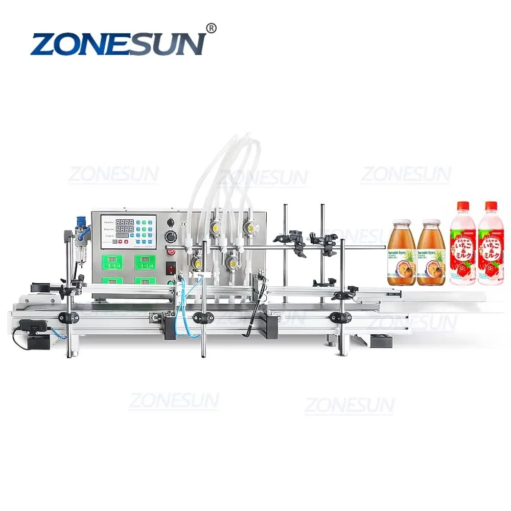 Automatic Desktop Liquid Water Filling Machine 4 Nozzles Magnetic Pump CNC Filler with Conveyor 110V-220V for Perfume