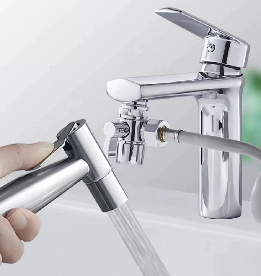

Toilet washbasin faucet spray, with faucet shunt, 59.06 inch hose and hook seat, bathroom stainless steel handheld spray gun