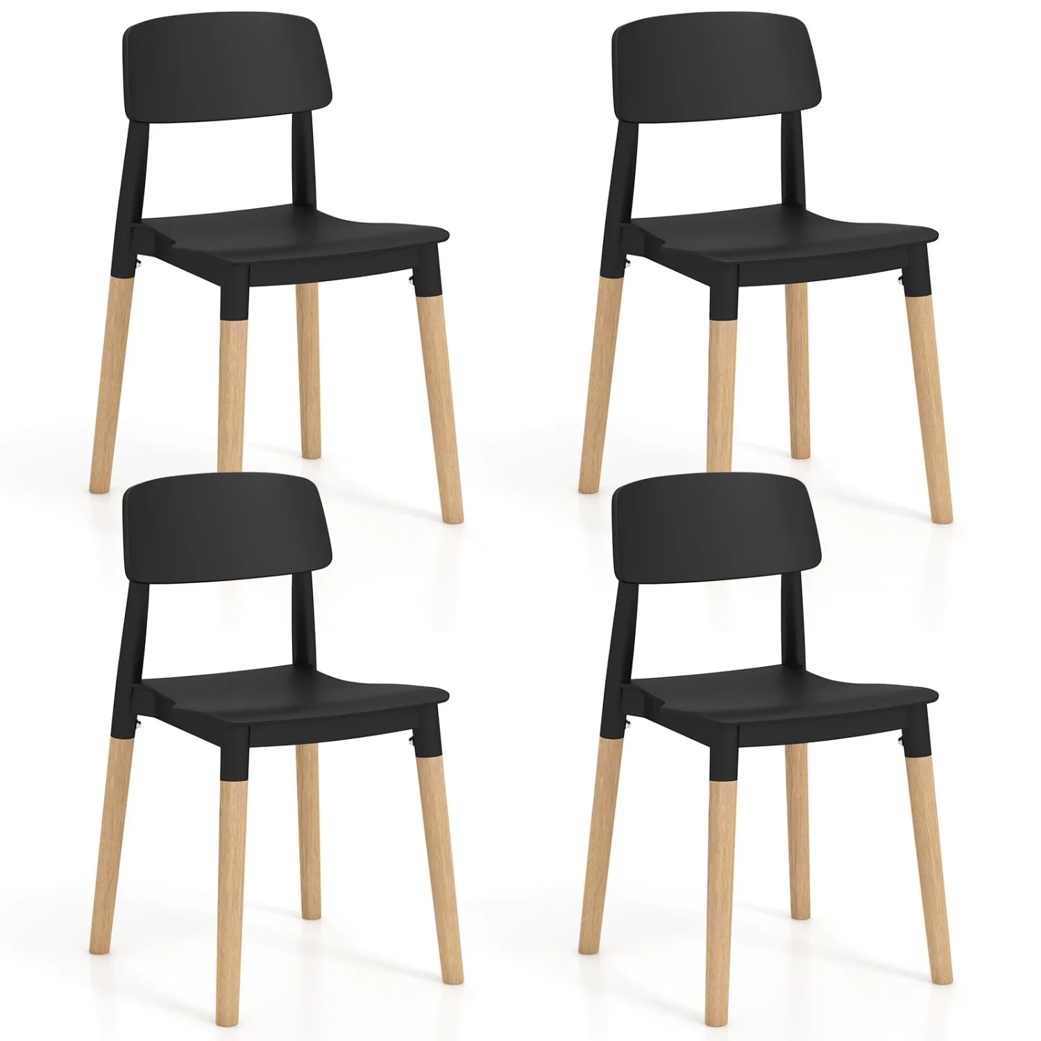 Modern Dining Chairs Set of 4, Plastic Dining Side Chair Set | Sturdy Wooden Legs, Wide Seat & Ergonomic Backrest