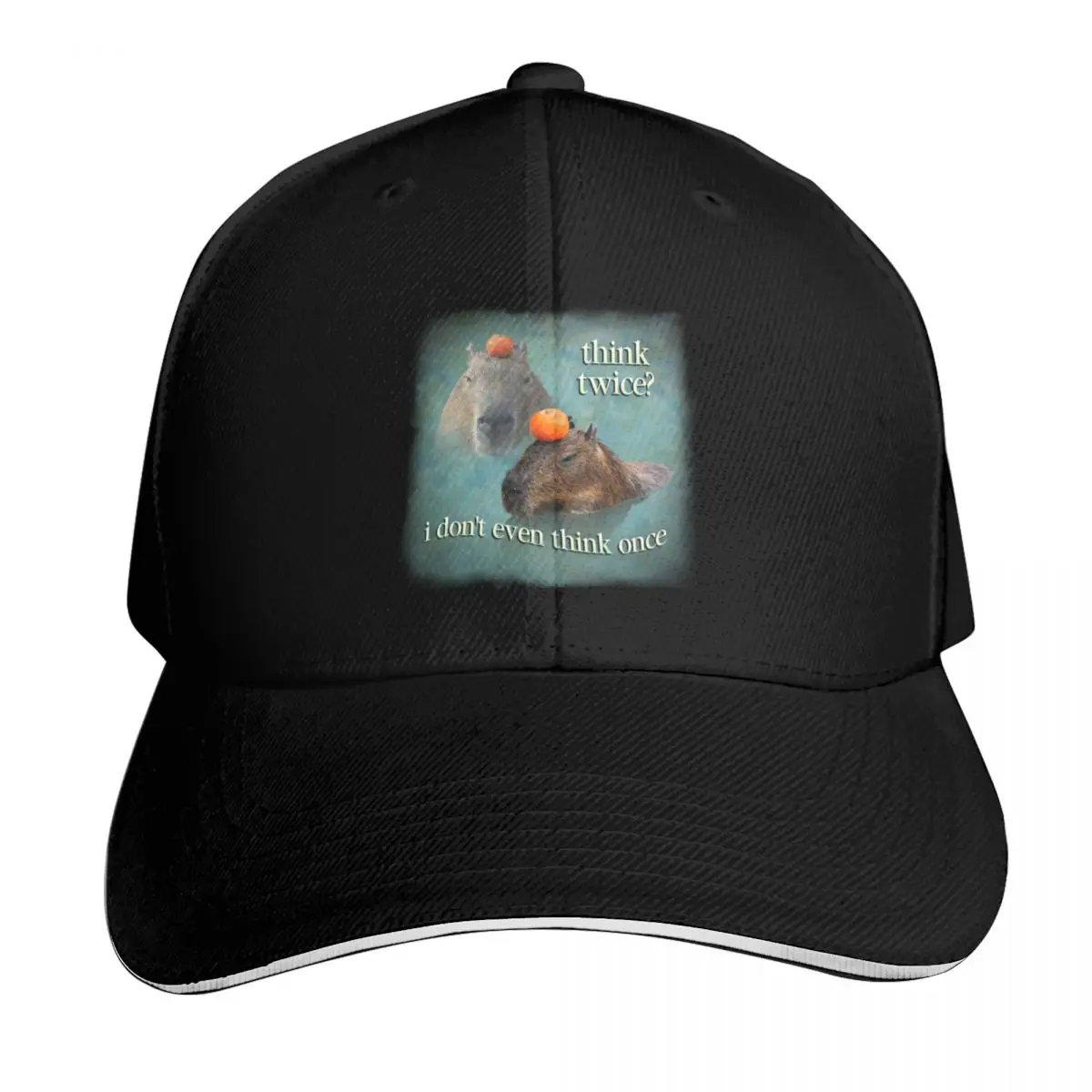 Think Twice I Don't Even Think Once capybara word art Baseball Cap Gift for Him Her Casual Daily Wear Quick Dry Performance