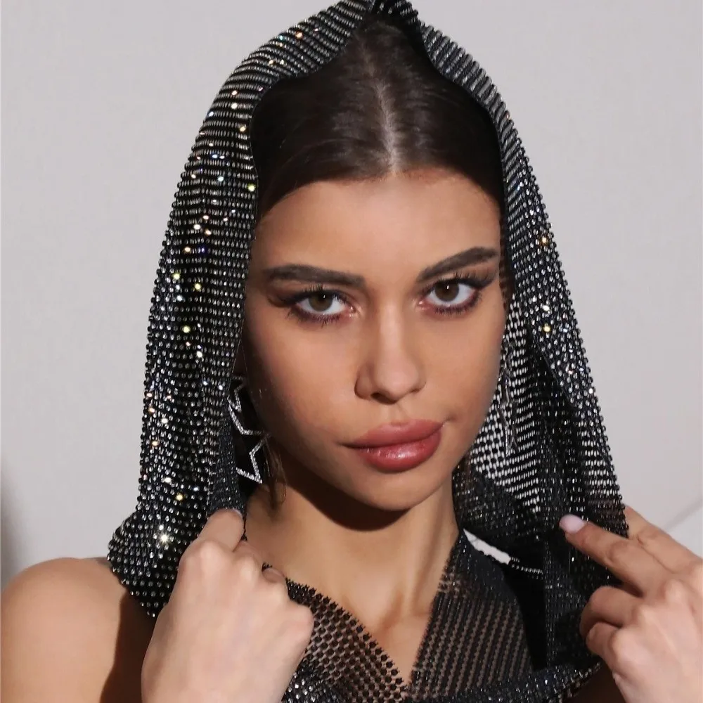 

Сетчатая шапка-капюшон с блестящими стразами в готическом стиле, дышащая, регулируемая, из сетки-фишнет