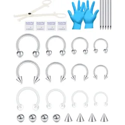 16G Surgical Steel Mixed-size Nose Septum Rings Piercing Needles Kit Horseshoe Cartilage Helix Tragus Earring Hoop Eyebrow