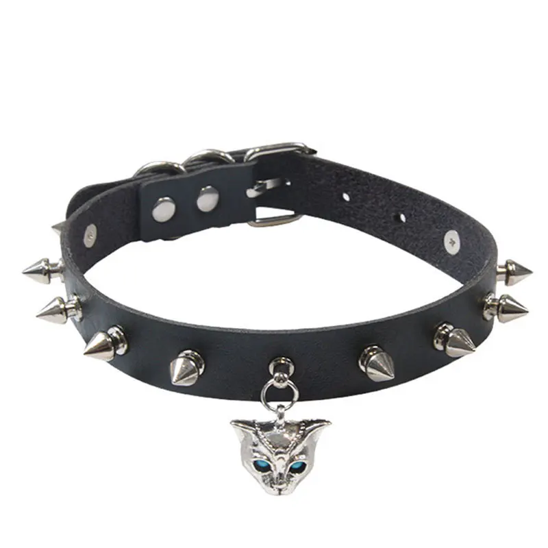 Goth Punk Spike Rivet Choker Collar For Women Steampunk Cat Head Necklace Emo Neck Strap Cosplay Chocker Gothic Accessories