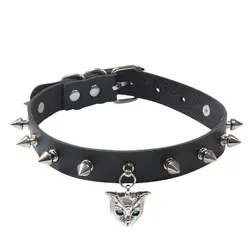 Goth Punk Spike Rivet Choker Collar For Women Steampunk Cat Head Necklace Emo Neck Strap Cosplay Chocker Gothic Accessories