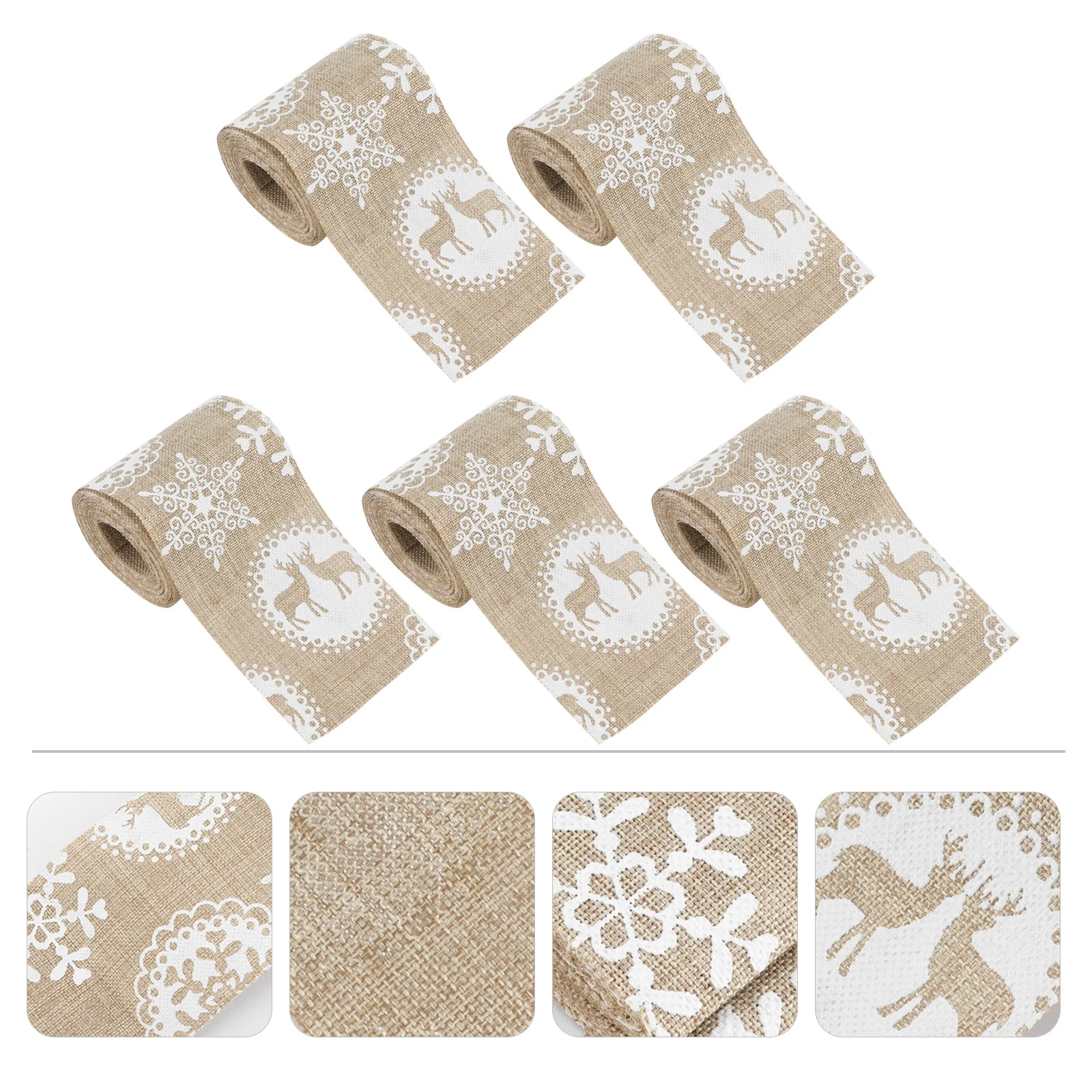 5 Pcs Linen Printed Ribbon Christmas Burlap Gift Packaging Printing Bow Tie Packing Wrapper