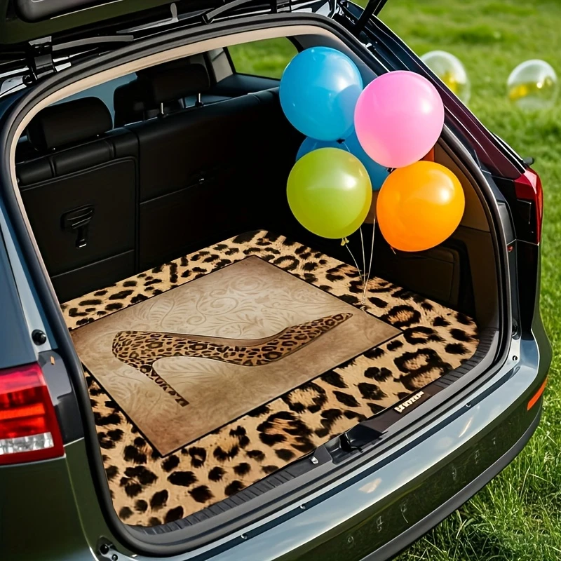 VIKAMA Leopard Heel Print Trunk Mat Stain Resistant Non Slip Trendy Universal Car Interior Accessory