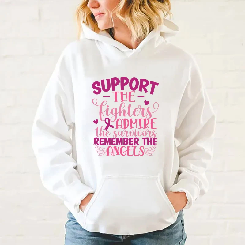 

y2k hoodies New Breast Cancer Awareness Support The Fighters Admire The Survivors Remember The Angels Letter Print Hooded