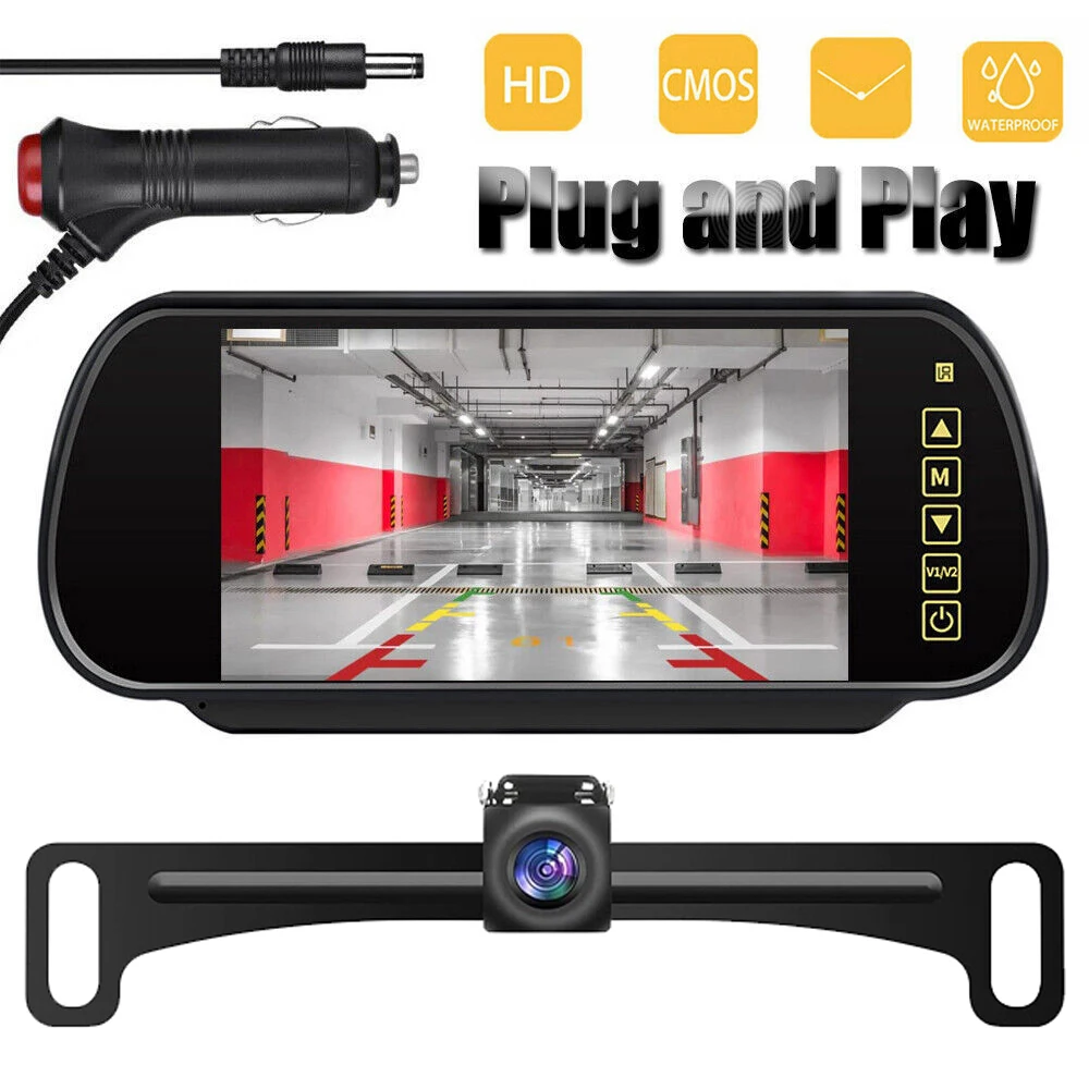 Car Rear View Monitor Camera Kit TFT LCD Car Monitor, 7 Inch Screen Night Vision Reverse Backup Parking Assistance