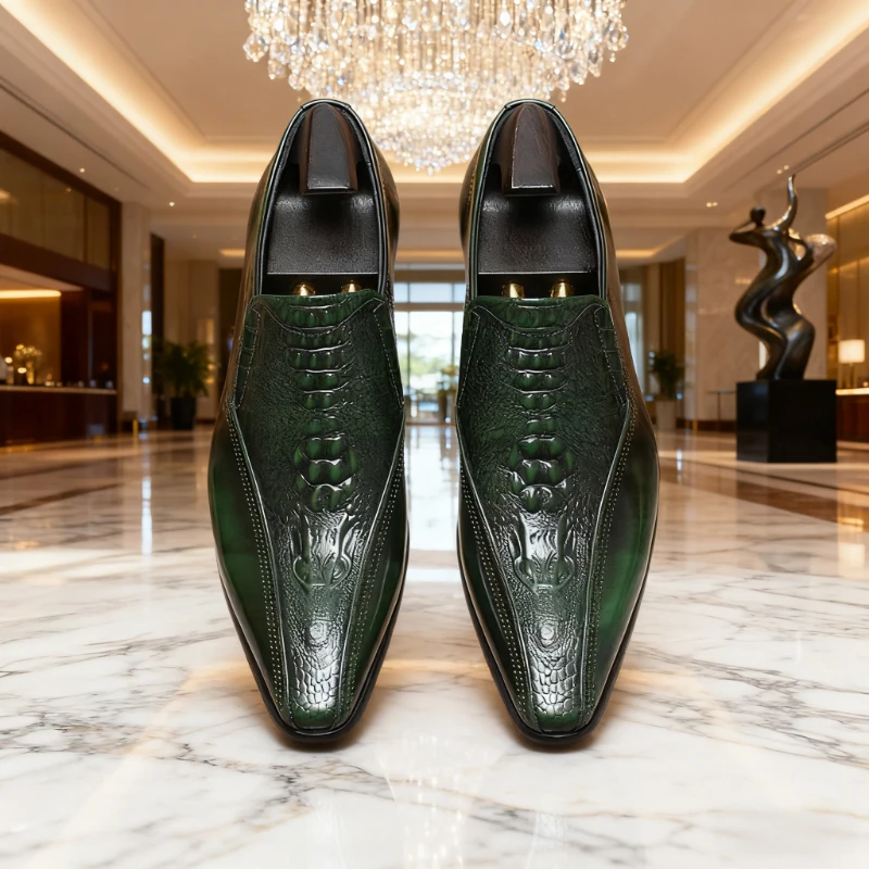 

Genuine Leather Men's Dress Shoes Handmade Retro Design Men Business Wedding Loafers High Quality Men Flats Moccasins