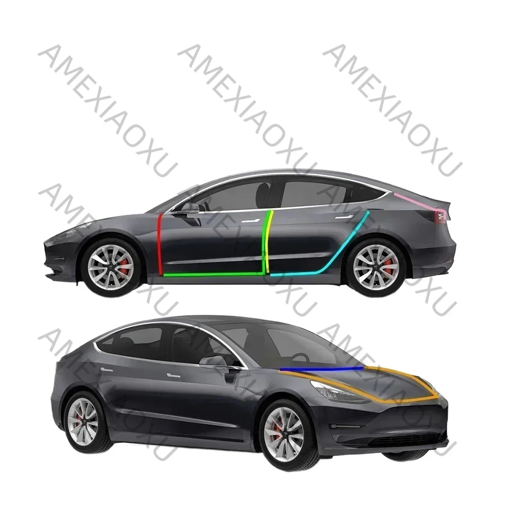 Loki J For Tesla Model 3 Y Car Door Seal Strip Kit Soundproof EPDM Rubber Weatherstrip Auto Trunk Hood Dashboard A B Pillar Seal