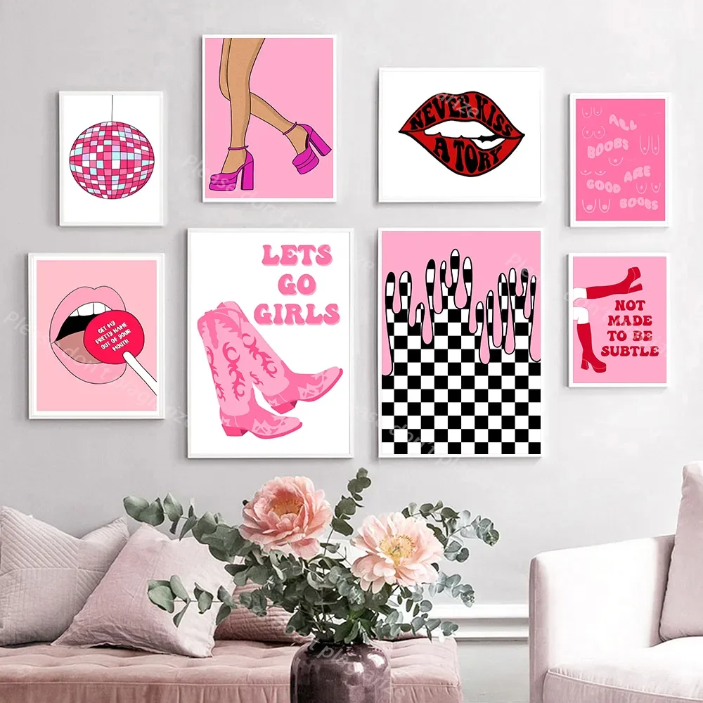 Abstract Pink Feminism Irregular Wall Art Poster Print Line Body Positivity Pictures Canvas Painting Living Bed Room Home Decor