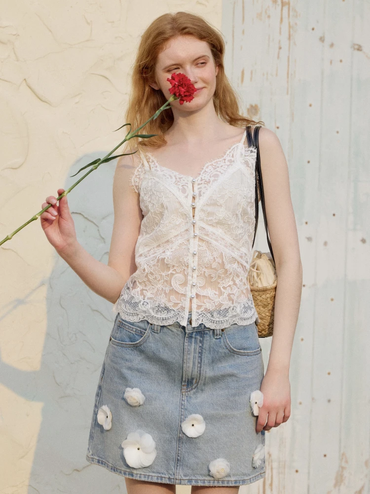 

Star Mountain Bag Super Beautiful Lace Heavy Work Strap Vest White Double Layer Anti-Light Elastic Band Pure Desire New Model