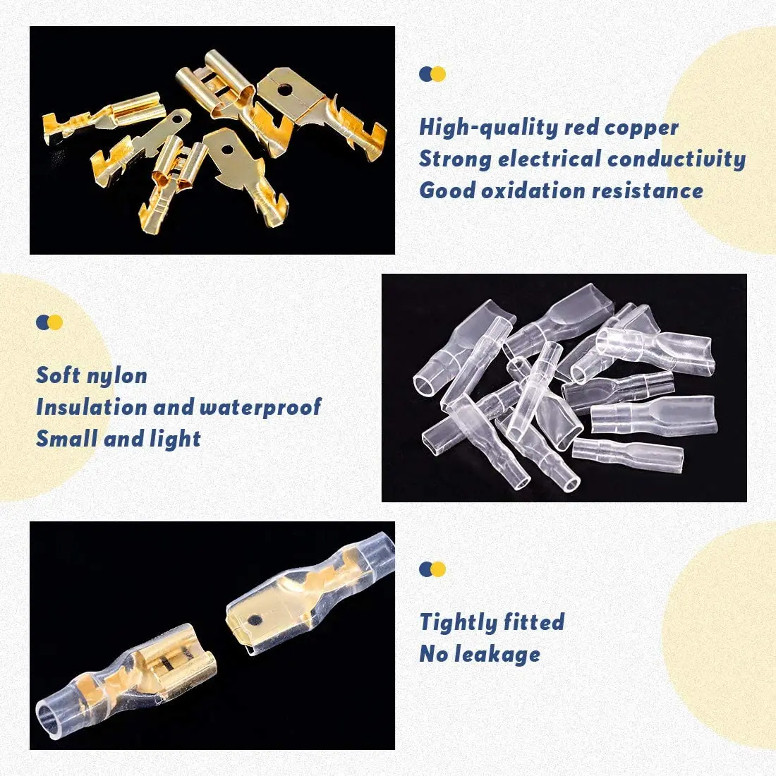 A44T720 ชิ้น 2.8 / 4.8 / 6.3 มม. ชายและหญิง Quick CRIMPING Terminal Blocks พร้อมฉนวนชุด