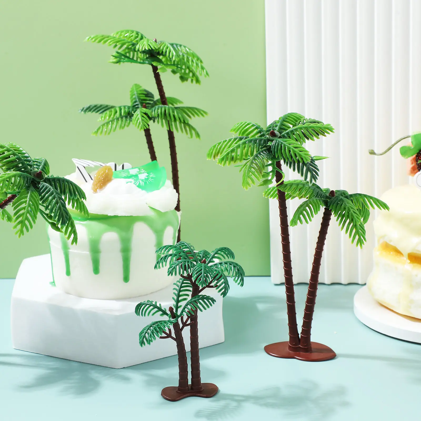 Coconut Tree Cake Toppers 16 Pack Plastic Tropical Beach Party Summer Wedding Cupcake Decorations