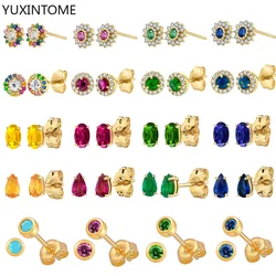 925 Sterling Silver Ear needles Crystal Zircon Small studs Earrings for Women gold-plated round Piercing Earrings New in 2022
