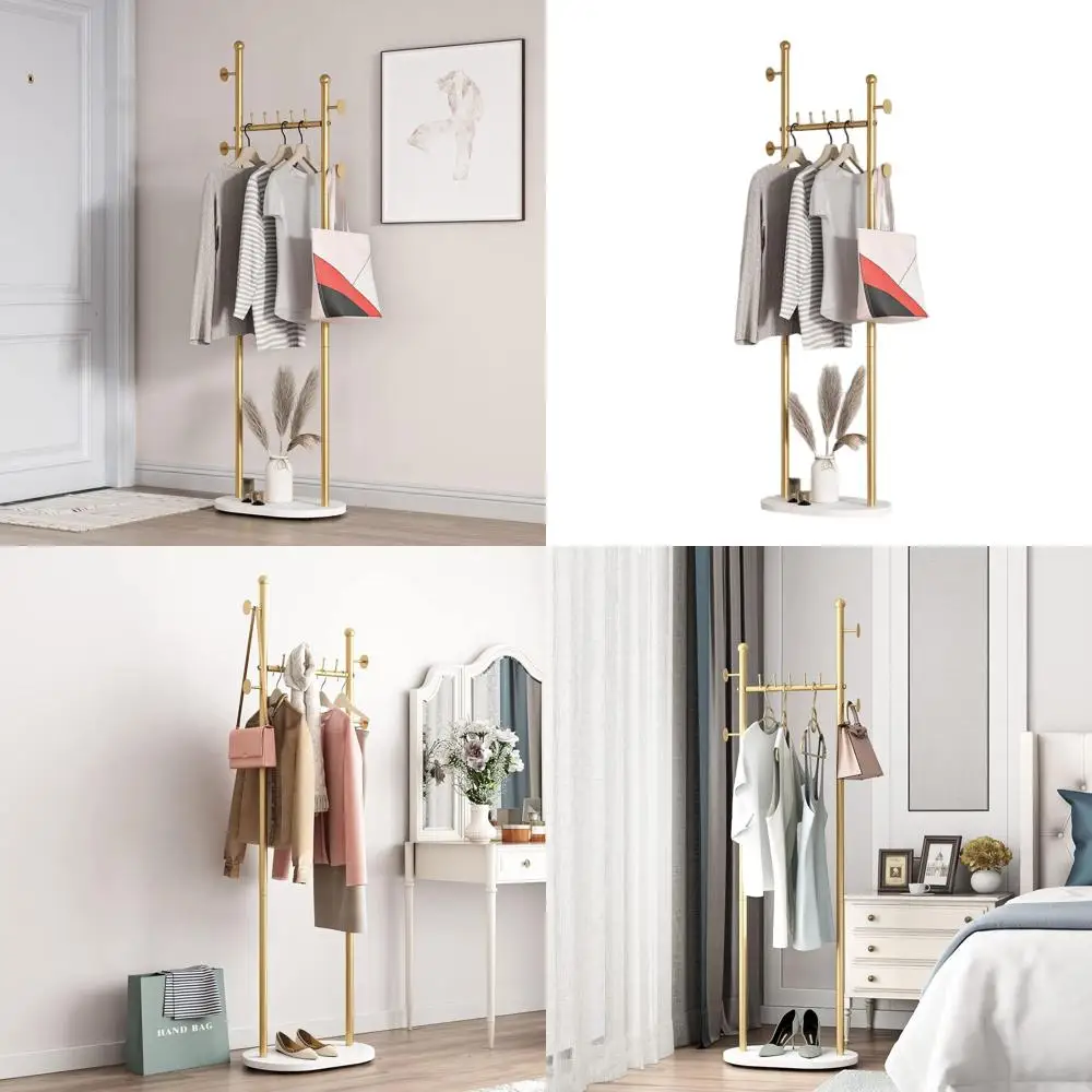 

Напольная вешалка для одежды золотого цвета с мраморным основанием, элегантная стойка для одежды для дома и бутика