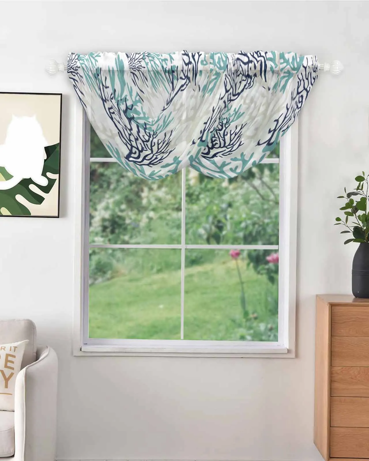 Summer Sea Life Coral Irregular Design High Quality Voile Window Curtains for Bedroom Balcony Sheer Drapes