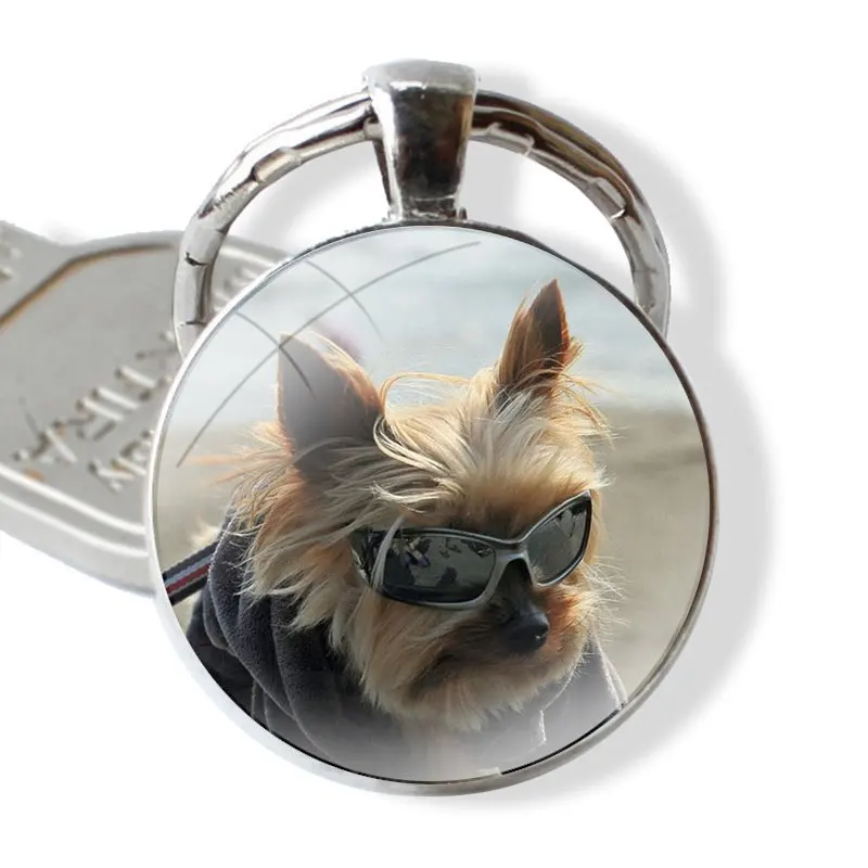 25mm Glass Cabohcon Keychain Key Rings for Women Men Jewelry Gift Yorkshire terrier dog