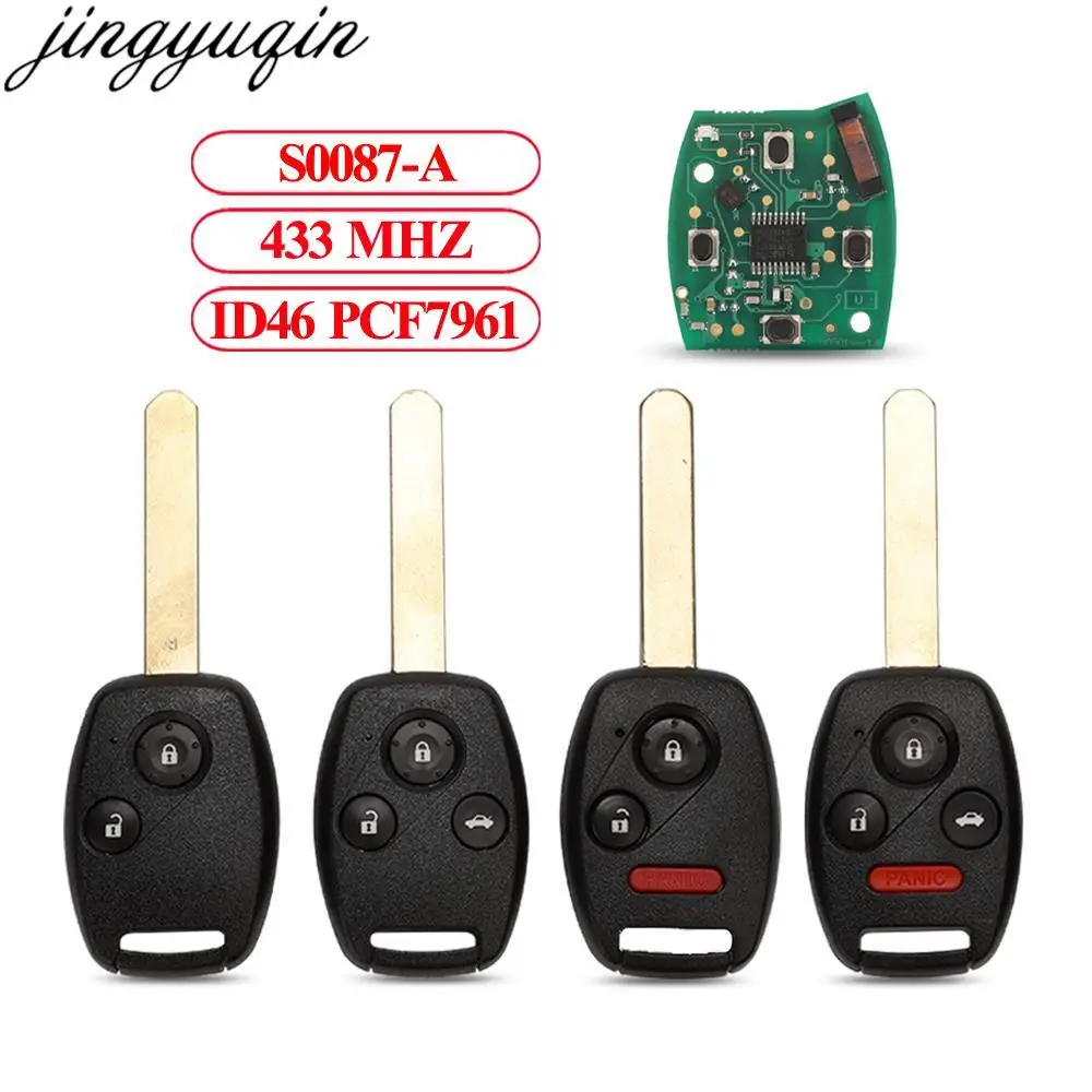 Jingyuqin 5pcs S0087-A 433MHZ ID46 PCF7961 For Honda Accord Civic Stream 2006-2011 2/3/4 Buttons Remote Car Key Alarm Fob