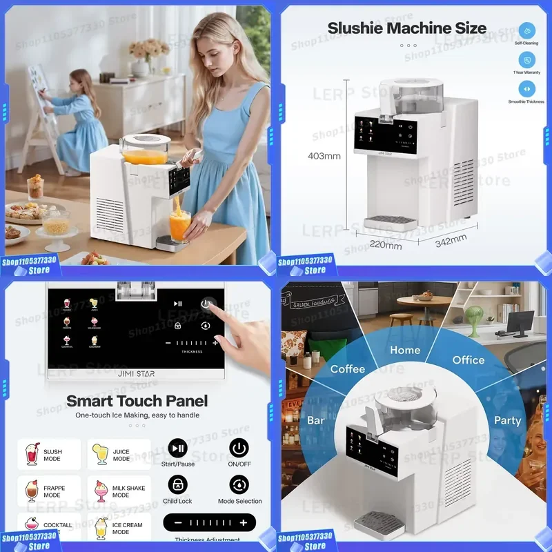 Electric Automatic Slushie Machine Home Use Frozen Drink Maker Ice Cream 6 Preset Programs Self-Cleaning