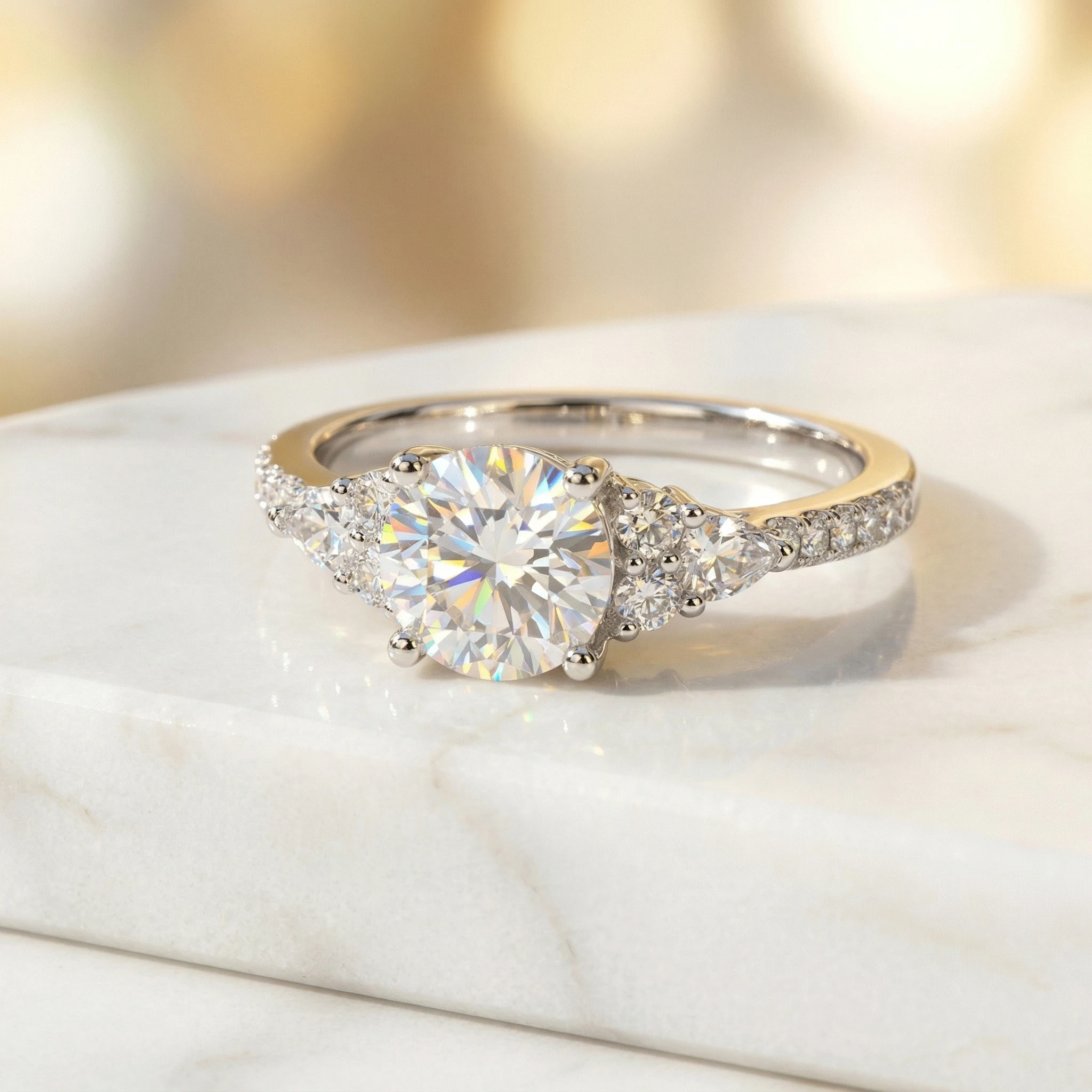 

2ct D Color VVS1 Moissanite S925 Silver Side Stone Halo Ring Luxury High-End Paved Stones Engagement Wedding Anniversary Birthda