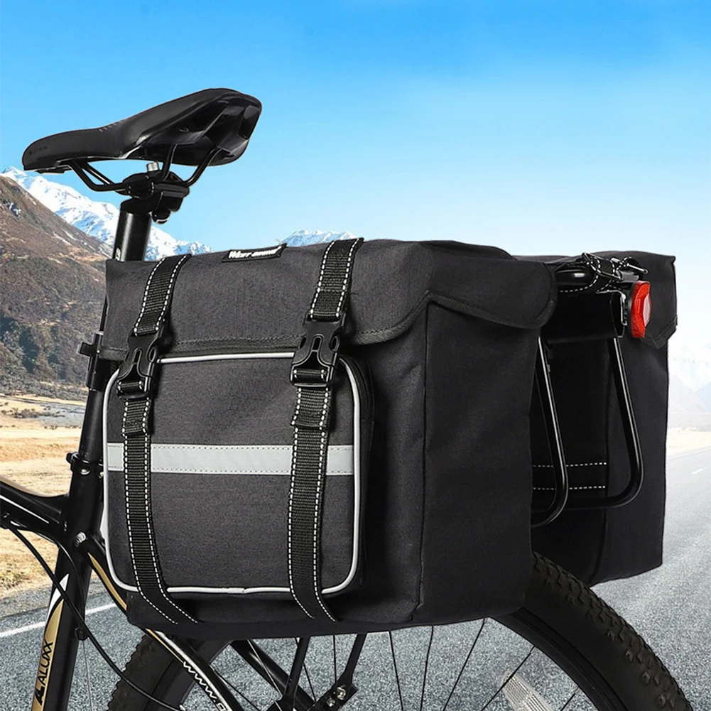 

Bike Rear Rack Double Pannier Bag for Cycling Traveling Commuting (Black)
