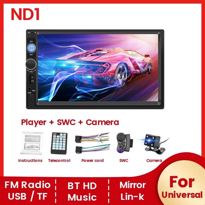 

2din 7 Inch HD Touch Screen Multimedia Video Player Support Wired Carplay Android Auto Car Radio BT FM USB Mirror Link Camera TF