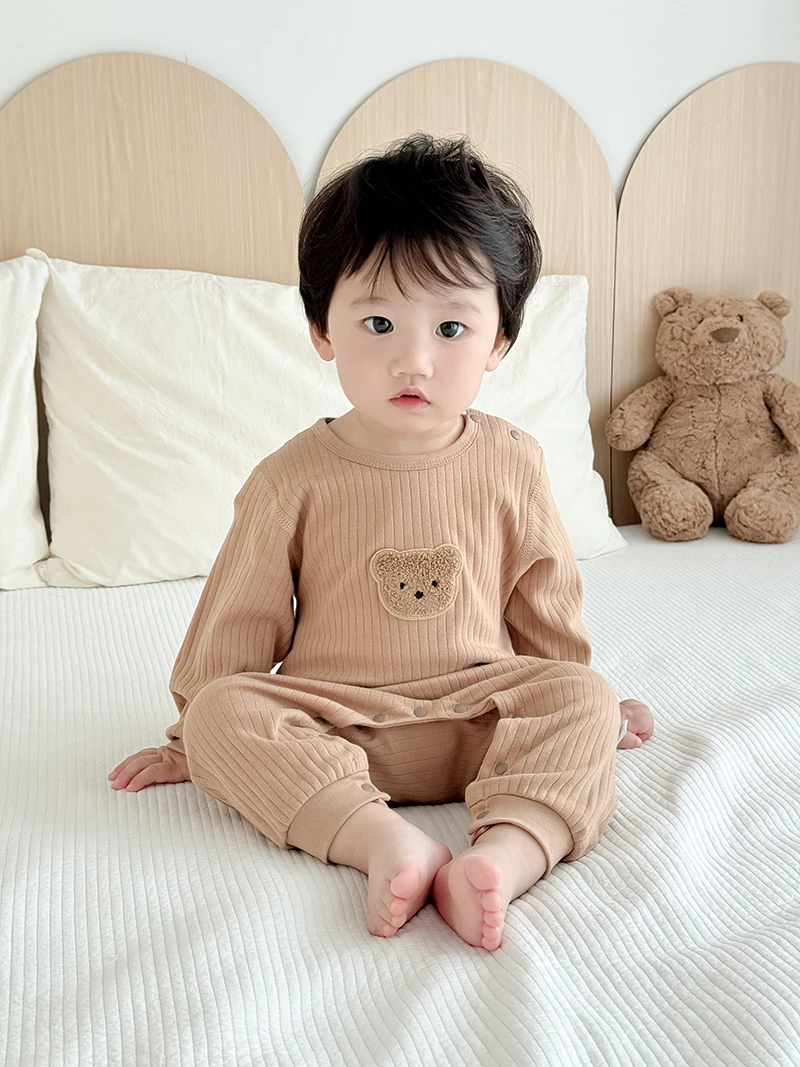 MILANCEL 0-2 Y New Autumn Baby Clothes Newborn Jumpsuit Skin-friendly Cotton Underwear Infant Cartoon Bear Romper Sleepwear