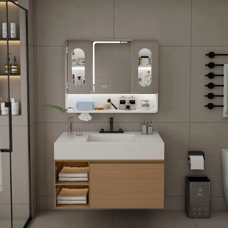 

Настенный зеркальный шкаф для ванной комнаты со светодиодной подсветкой, противотуманный, сенсорное управление, 3-цветное освещение, противозапотеватель, хранилище с прозрачным покрытием