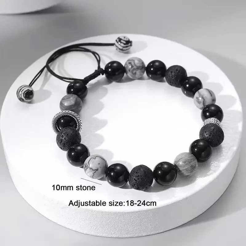 Black Volcanic Stone Bracelet Unpopular Men's Beaded Bracelet Niche Women's High-value Vintage Health HandString Collectibles