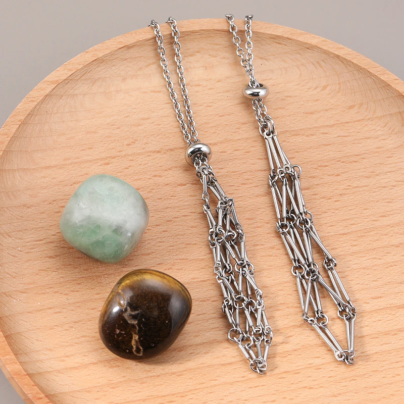 كريستال قفص قلادة حامل الحجر الفارغ حبل الفولاذ المقاوم للصدأ سلسلة قابل للتعديل قلادة صافي حقيبة جوهرة طبيعية مجوهرات الإكسسوار #4