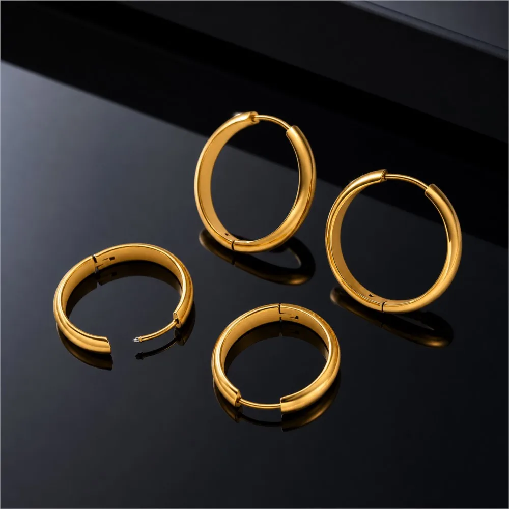 4 pièces de boucles d'oreilles rondes en acier inoxydable, bijoux de mode pour perçage d'oreille, pour la fabrication de bijoux DIY pour femmes et hommes, accessoires simples et quotidiens.