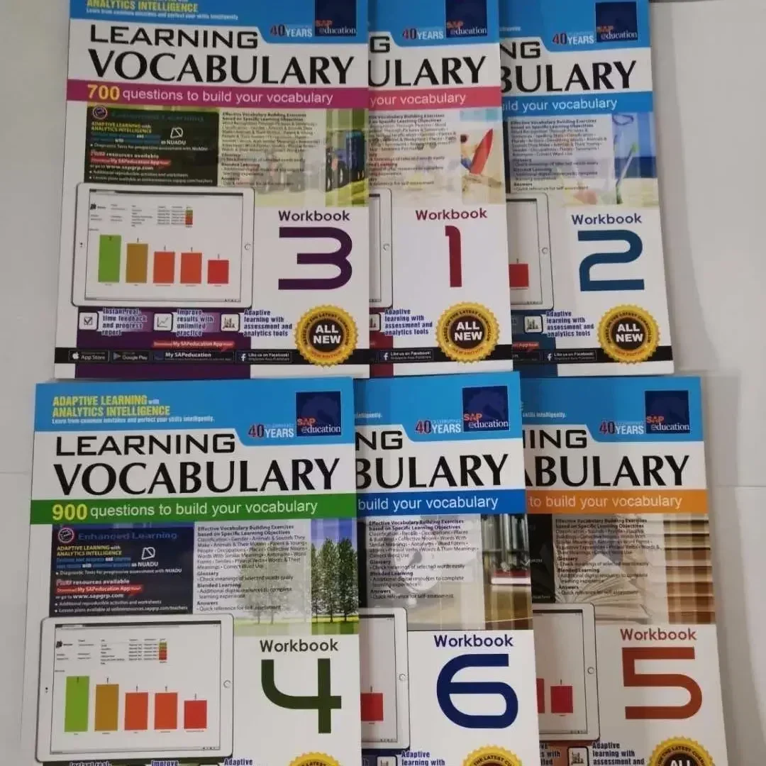6 książek/zestaw Singapurskiej Językowoznawczej Biblioteki SAP Learning Vocabulary, książki do nauki angielskiego dla klasy 1-6, dla dzieci w wieku 8-12 lat, do zadań domowych, edukacyjne.