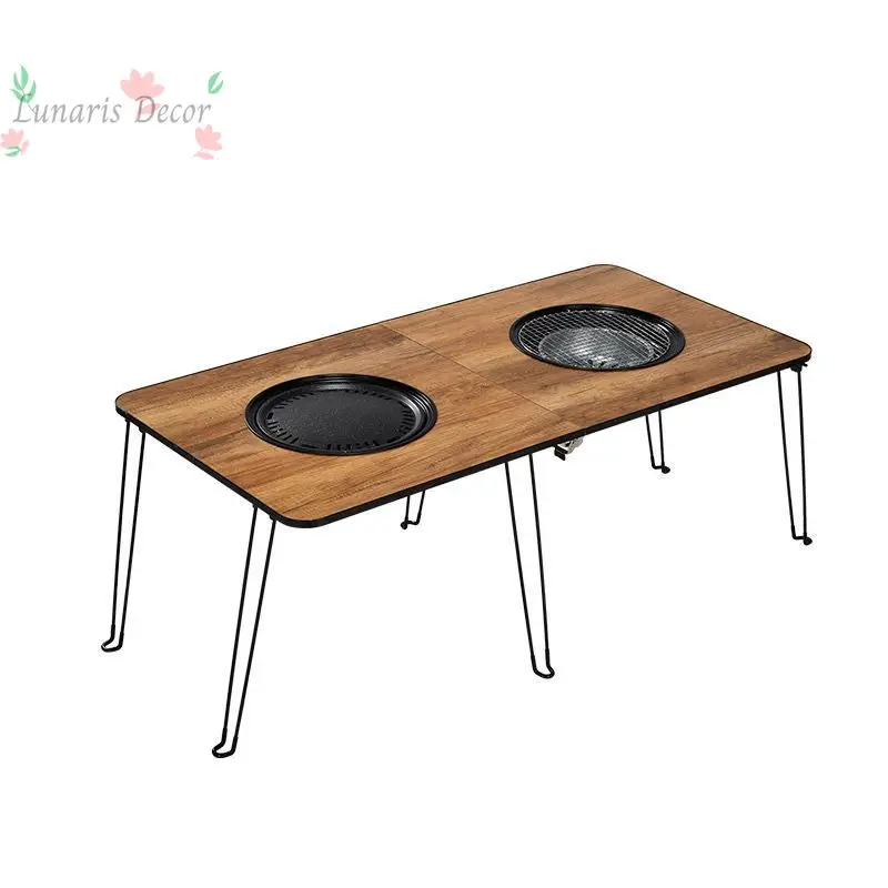 Extended double-oven carbon grilling table, camping stall, barbecue, cooking integrated table, a complete set of tables, folding