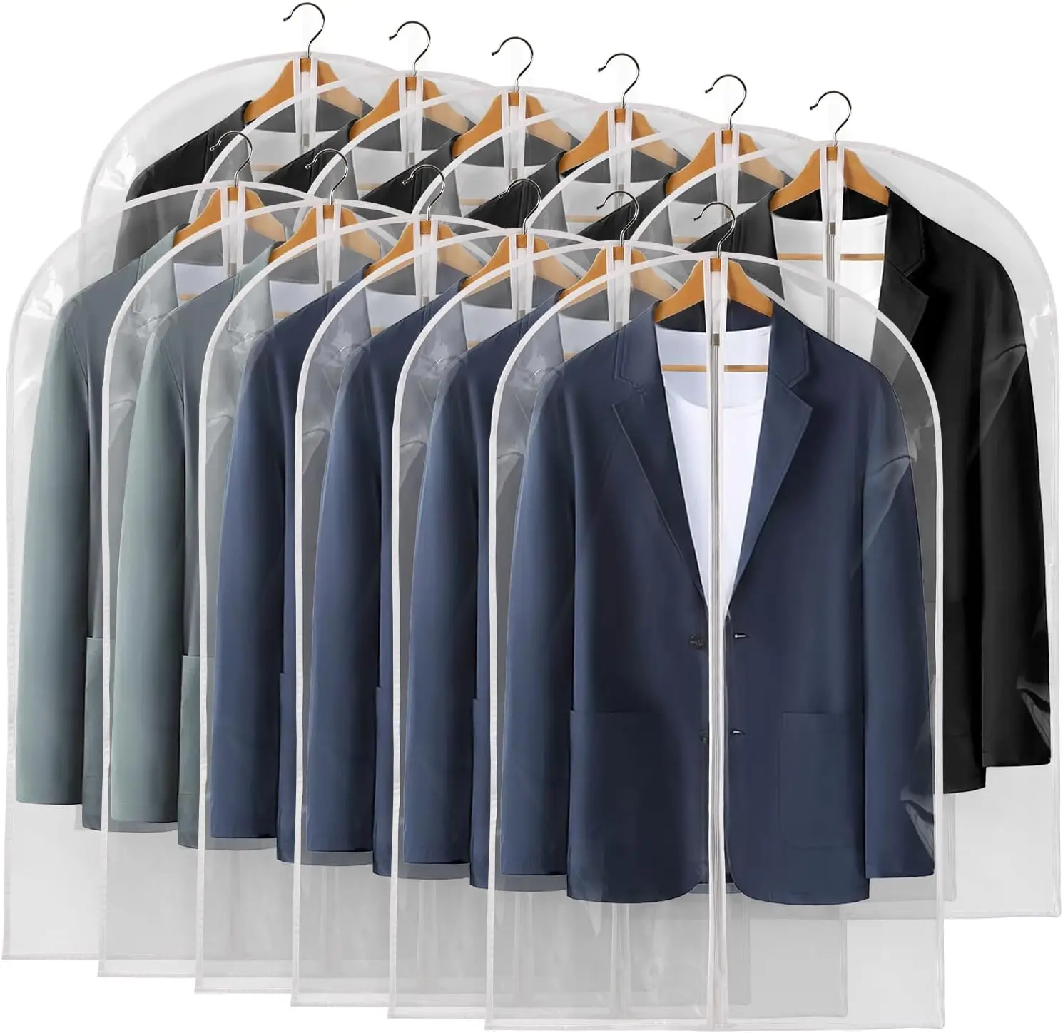 

40" All Clear Garment Bags for Hanging Clothes, 12 Packs Suit Bags for Closet Storage, Plastic Waterproof Suit Cover Bag