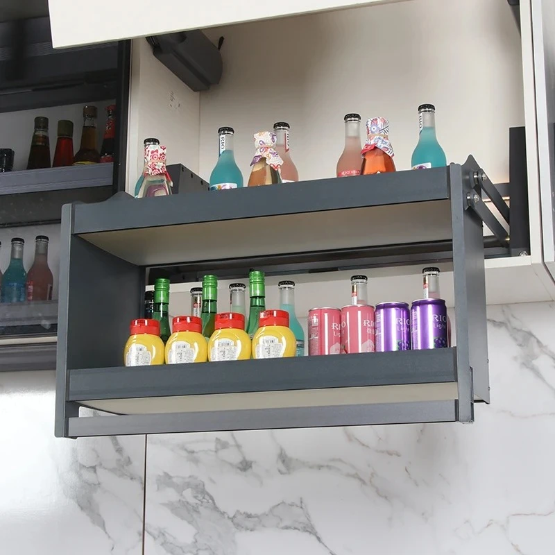 Creative Hidden in Kitchen Cabinet Accessories Baskets Automated Shelf Lift Elevator Basket