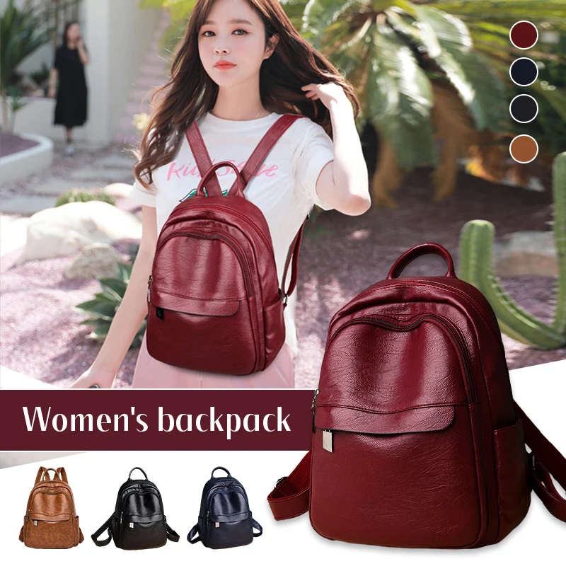 Women Multifunction Vintage Backpacks Female Back Pack Large Capacity Shoulder Bag Ladies PU Leather Travel Backpack