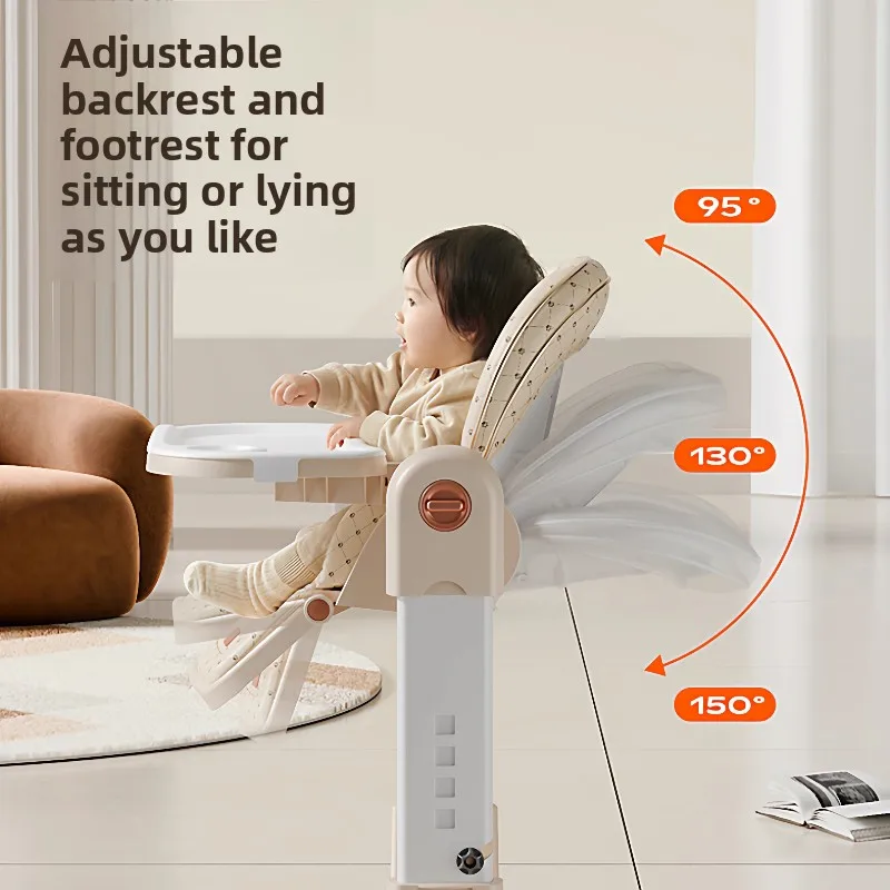 Multifunctional Baby Can Sit and Recline Foldable Baby Rocking Chairs Dining Chairs Children's High Chair Baby Walker with Wheel