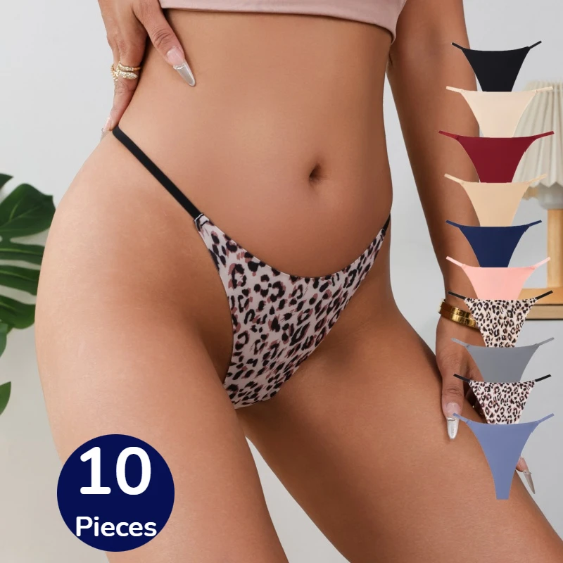 TrowBridge 10PCS Women's Panties Light Soft Seamless Leopard Sports Sexy Lingerie for Woman Thongs Female Underpant M-2XL T-Back