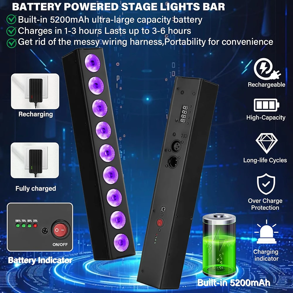 2 шт./лот 9x18 Вт светодиодные RGBWA + УФ перезаряжаемые сценические светильники бар DJ огни встроенный аккумулятор 5200 мАч пульт дистанционного управления мытье настенные светильники
