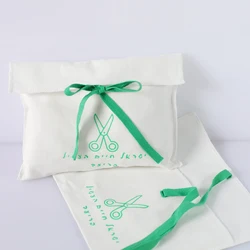 Custom Logo Printing cotton Envelope Cosmetic Gift Packaging Bag With Bow Luxury Jewelry Pouch