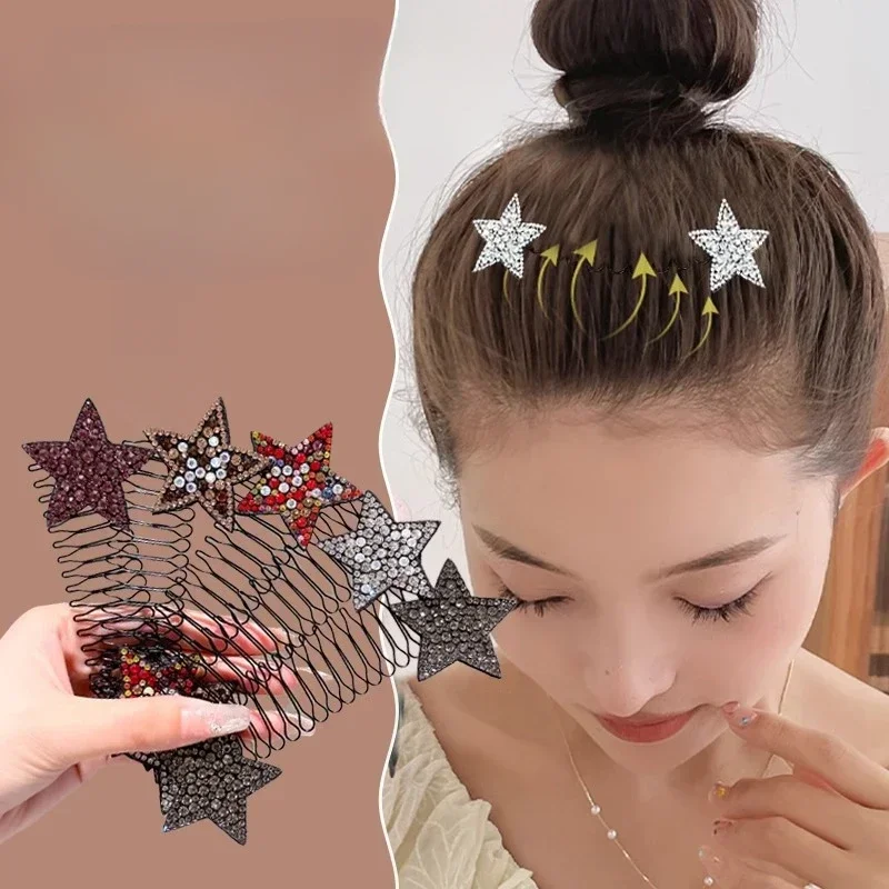 Rhinestone Stars Broken Hair Finishing Artifact Back Head Hair Fixed Clip Invisible Hairpin Spice Girls Style Headband Headdress