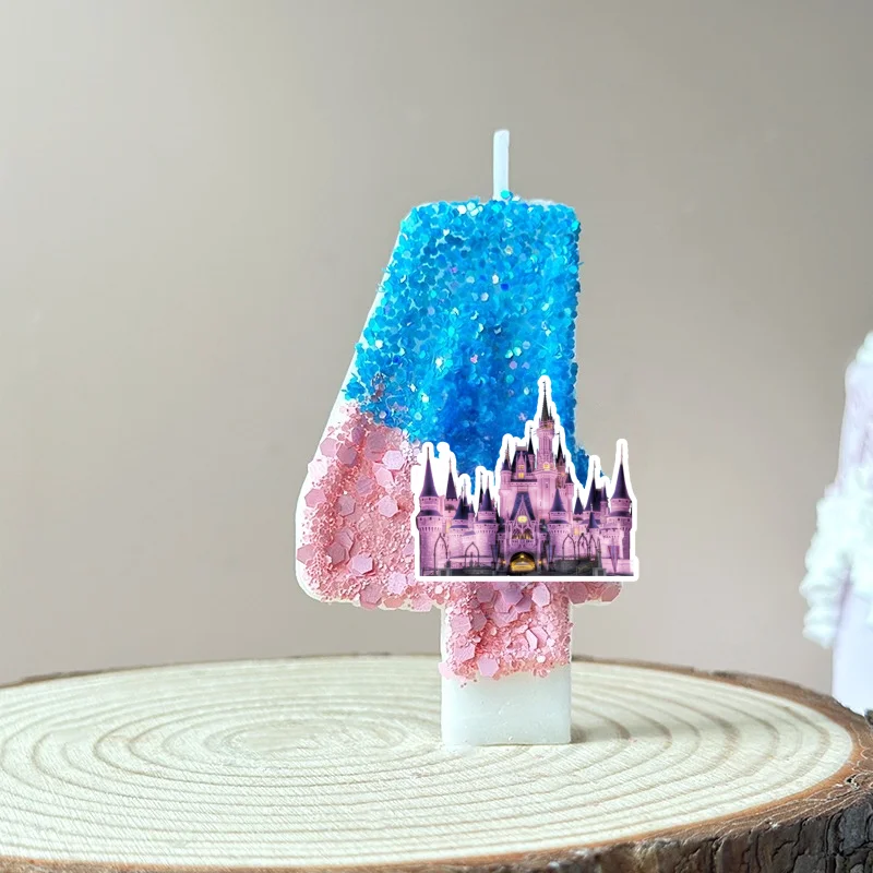 Cartoon Princess Castle Digital Candle Number 0-9 Kids Birthday Cake Decoration Supplies Anime Party Accessories Supplies