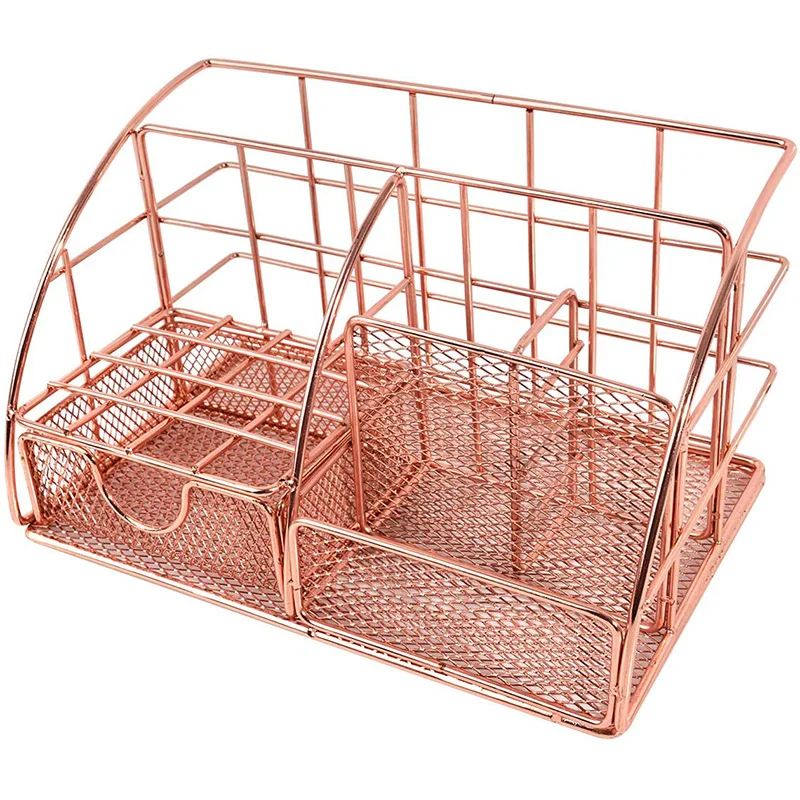 

Rose Gold Desktop Organizer For Women, Mesh Desk Accessories,Office Supplies Holder With Drawer For Office Home And Dorm