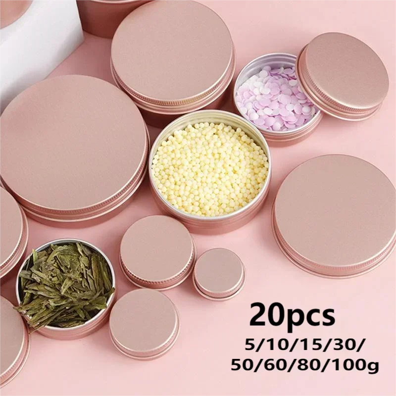 

20pcs Rose Gold Aluminum Tin Jars Cosmetic Face Cream Lip Balm Containers Nail Tea Tin Handmade Candle Aromatherapy Storage Jars